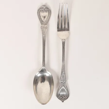 Gaffel och sked 1800-tal England Thomas Prime & Son, längd 16cm, Birmingham, silver 925/1000 Vikt: 63 g