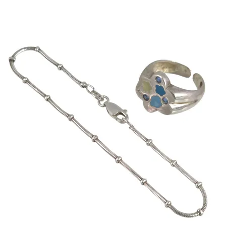 Ring och Armband silver 925/1000, ring, emalj/stenar, stl:17,0 mm, bredd 4,5-15 mm, armband längd 18,5 cm, bredd 2,2 mm, tillverkarstämpel CCC Vikt: 8,1 g