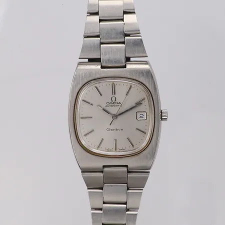 Herrur Omega Genève, automatisk, stål, 36x42,6mm, cal 1012, boettnr: 116.0191 366 0835, verknr: 37779151, datum, ca 1973, stållänk, repor, repigt plastglas, inga tillbehör