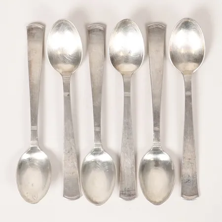 Sex skedar modell Rosenholm längd 12cm, gravyr "P", GAB, silver 830/1000 Vikt: 98,1 g