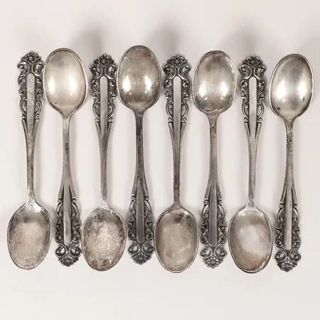 Åtta skedar modell Aristokrat, längd 11cm, Svedboms Guldsmeds Ab Hov, silver 830/1000 Vikt: 110,5 g