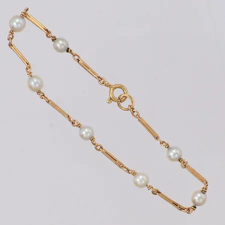 Armband stavlänk med odlade pärlor Ø4,8mm, längd 18cm, 18K Vikt: 3,9 g