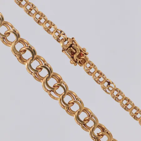 Collier Bismarck doserad längd 44cm bredd 4,0-7,2mm Guldsmedjan Hilden Holger år 1965 Sala 18K Vikt: 14,4 g