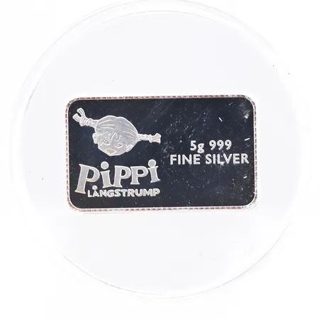 Silvertacka , Pippi Långstrump, 5g, 999/1000 silver, original förpackning.
