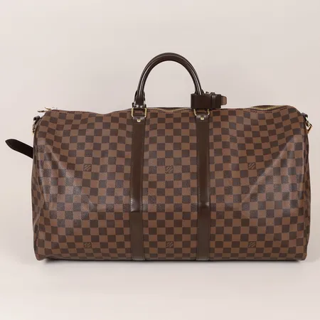 Väska Louis Vuitton Keepall Bandoulière 55, damier ebene canvas med beslag i gulmetall, ref-nr: N41414, datecode: MB4107, Frankrike 2017, 55x31x26cm, kvitto 2017, axelrem, dustbag, saknar nyckel och hänglås. Vikt: 0 g Skickas med postpaket.