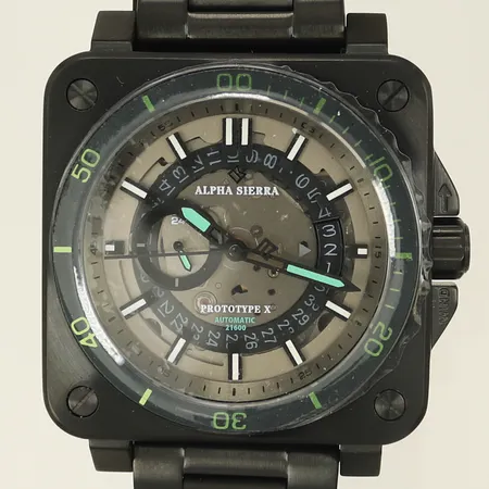 Herrur Alpha Sierra prototyp X No 2, automatic 21600, Ø42x42mm, omkrets handledn 18cm + länkbit 2cm.