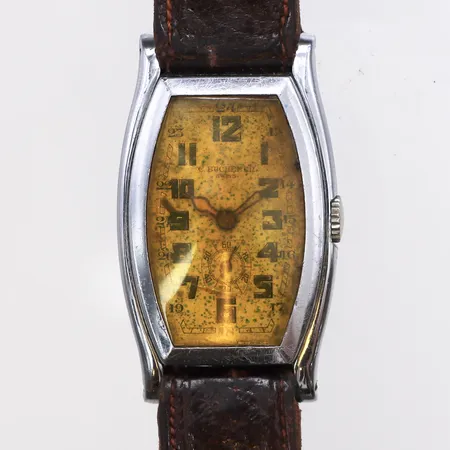 Herrur c. Bucherer, manuell, stål, Ø23-31mm, läderband, service krävs, inga tillbehör.