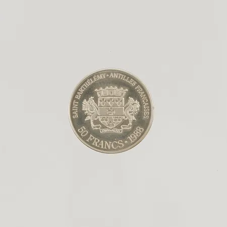 Mynt, St. Barth 50 Riksdaler/50 Franc, oädel metall.
