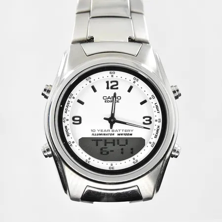 Herrur Casio Edifice, stål, analog/digital, Ø39mm, refnr EFA-109, 10 års batteritid, telememo, world time, alarm, countdown timer, fungerade vid testtillfället, extra länkbit, etui.