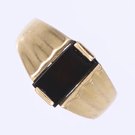 Ring med svart sten stl:17¼, bredd 3-10mm, 18K Bruttovikt: 5,0g Vikt: 5 g