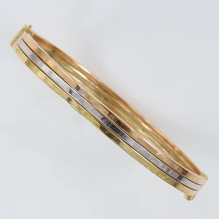 Armring öppningsbar Ø60mm bredd 5,8mm trefärgat 18K. Vikt: 11 g