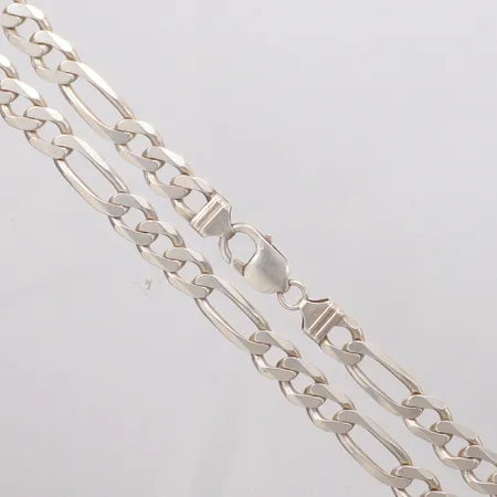 Kedja Figaro silver 925/1000 längd 57,5cm bredd 9mm defekt lås Vikt: 63,3 g