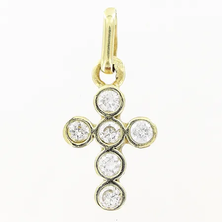 Hänge kors med vita stenar längd 22mm, bredd 10mm, 14K  Vikt: 1,1 g