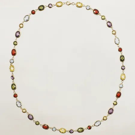 Collier med färgade stenar längd 45,5cm bredd 6,5mm 18K Vikt: 16,2 g