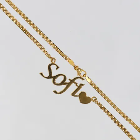 Collier X-länk 21K integrerat hänge namnet Sofia 18K längd 49cm bredd 2-16mm Vikt: 9,4 g