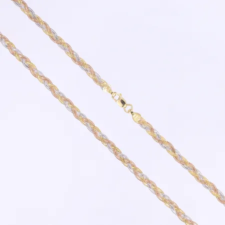 Halscollier GHA flätat trefärgat längd 44cm bredd 3mm 18K Vikt: 6,2 g