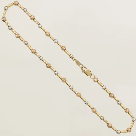 Vristlänk 26,5cm bredd 1,9-3,3mm trefärgad 18K Vikt: 8,1 g