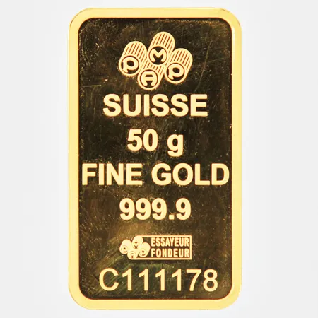 Guldtacka Essayeur Fondeur Fine gold 999.9 serienummer: C111178 45x26mm bruten plombering 24K Vikt: 50 g