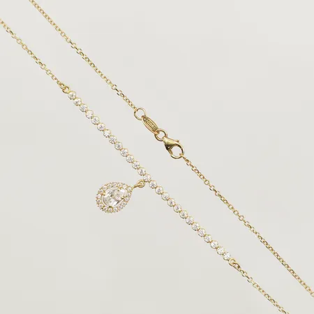 Collier med vita stenar 43cm hänget ca 13mm 14K Vikt: 3,3 g