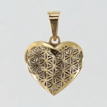 Hänge hjärta med dekor, ca 18x13mm inkl. ögla, GHA, buckligt. 18K Vikt: 0,6 g
