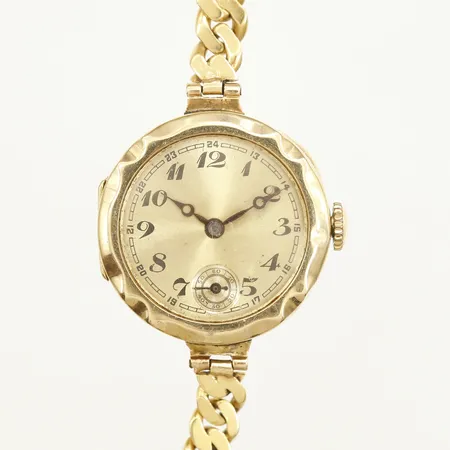 Damur 14K manuell liten sekundvisare boett.nr:4194 armband Pansar 18K med säkerhetskedja, går ej, 18K Vikt: 0 g