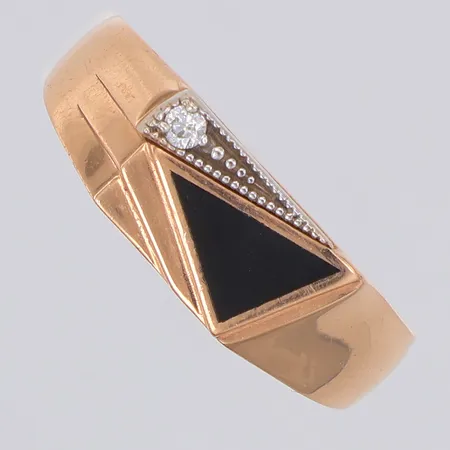 Klackring vit & svart sten stl:21½, 14K Vikt: 4 g