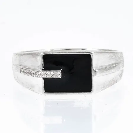 Klackring Guldfynd med svart emalj och vita stenar stl:20 bredd 3-8,8mm, silver 925/1000 4,5g.