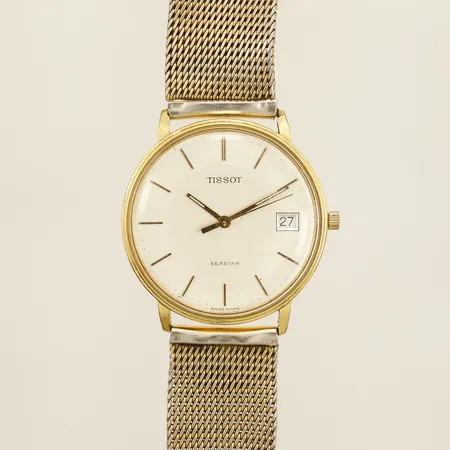 Herrur Tissot Seastar 18K quartz datum länk i stål, bucklor samt repor på länk, gravyr, går ej, inga tillbehör Vikt: 0 g