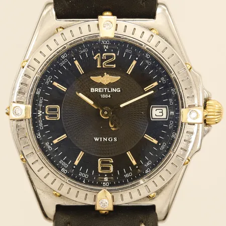 Damur Breitling Wings stål automat ref-nr:B10050 serie-nr:0952 Ø38mm diamanter 4x0,02ct guldraiders läderband inklusive boetten 25cm inga tillbehör.