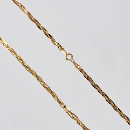 Kedja flätad CGH längd: ca 45cm bredd: ca 2mm bucklig länk 18K  Vikt: 4,2 g
