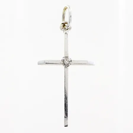 Hänge kors vitguld med diamant, 1 x ca 0,005ct, längd 28mm, bredd 14mm, 18K Vikt: 1 g