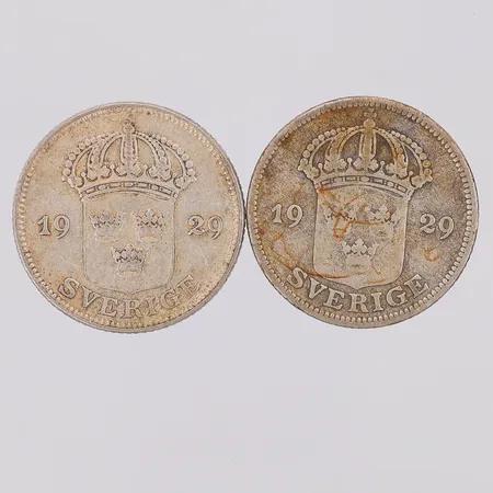 2 Mynt 50 öre år 1929, 600/1000 silver Vikt: 9,8 g