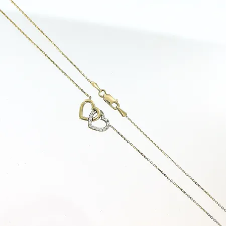 Collier längd 46,5cm, bredd 0,5-9mm, vita stenar, 14K Vikt: 2,3 g