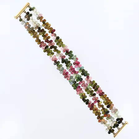Armband med turmaliner ca 19,5cm, ostämplad lås 14K, bruttovikt: 31,9gram Vikt: 0 g