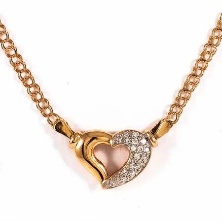 Collier Bismarck 45cm bredd 2,5mm integrerat hänge 14,5x11,5mm hjärta med 15 x ca 0,008ct 8/8-slipade diamanter, 18K 4,9g. 