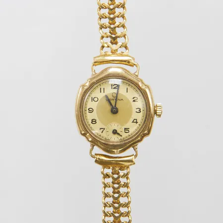 Damur Certina 14K manuell 22mm, armband fisklänk 18K, bruttovikt: 22,9g.