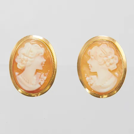 Örhängen med snäckskalskaméer 18,2x14,1-14,6mm, italienska stämplar, 18K Vikt: 3,5 g