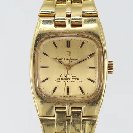 Damur Omega Constellation automatisk 18K 25x31,5mm länk i 18K längd ca 17cm bruttovikt: 95,1g.