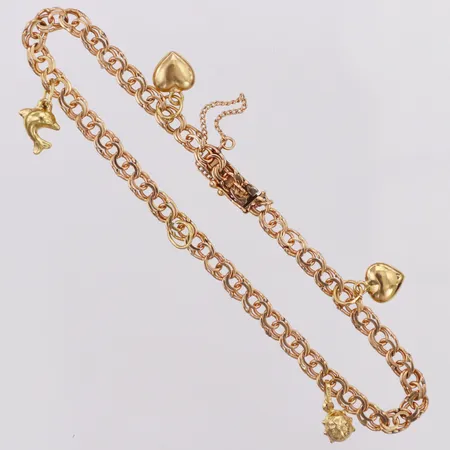 Armband Bismarck med berlocker, en berlock saknas, längd 19cm, bredd 4mm, säkerhetskedja, 18K Vikt: 6,6 g