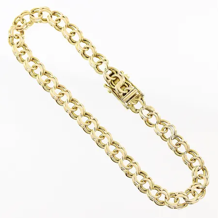 Armband Bismarck längd 17,5cm, bredd 5mm, slitage vid lås, synlig lagning, 18K Vikt: 8,7 g