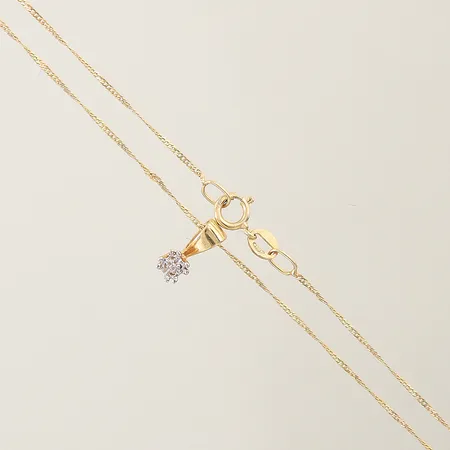 Kedja Singapore med hänge och diamant ca 0,005ct GHA längd 46cm bredd 0,2mm hängets mått 9x3,6mm 18K Vikt: 1,2 g