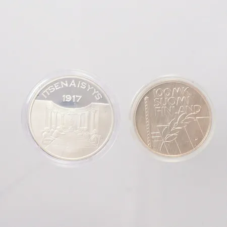 2 Mynt Finland, silver 925/1000, 100markka 1994, självständighetsdagen 1917 Vikt: 51,8 g