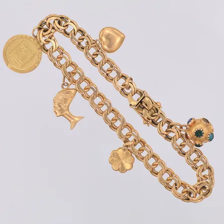 Armband Bismarck 19,4cm bredd 7mm 5 berlocker, Brofod år 1964, 18K Vikt: 23,1 g