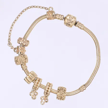 Armband med berlocker Pandora längd 18cm bredd 3-10mm 14K Vikt: 36,7 g