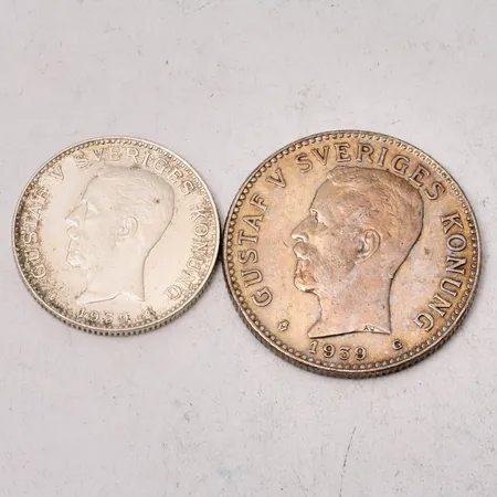 2st mynt i silver, 800/1000, 22,42g.