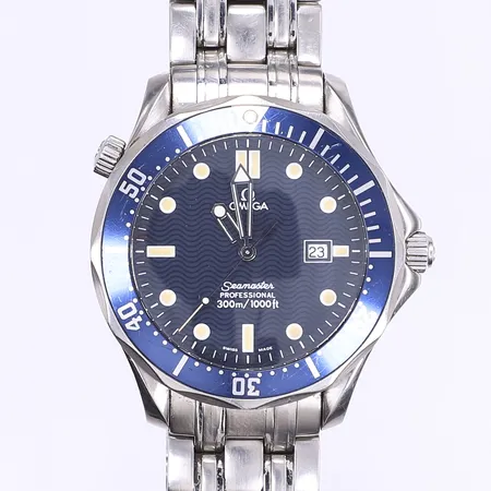 Herrur Omega Seamaster Professional 300M stål quartz, ref-nr:196.1503 Ø40mm datum stållänk extra länkbit box slitage repor och märken