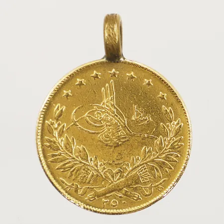 Mynt/hänge 100 Kurush med ögla ej guld Ø27mm 22K bruttovikt 18,5g Vikt: 18,5 g