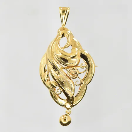 Hänge/brosch längd 47mm, bredd 22mm, 18K. Vikt: 3 g