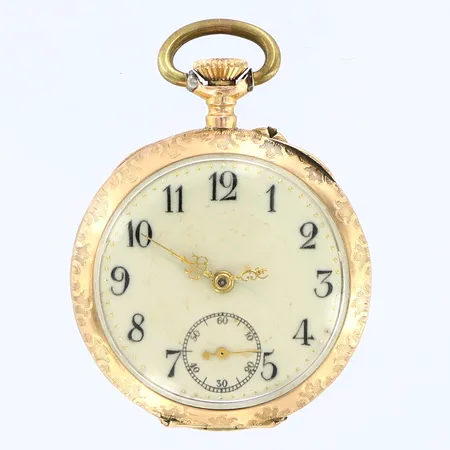 Fickur 14K i ytterboett, ca Ø34mm manuell, innerboett i metall, inga tillbehör, defekt visare, bruttovikt 28,4 Vikt: 0 g