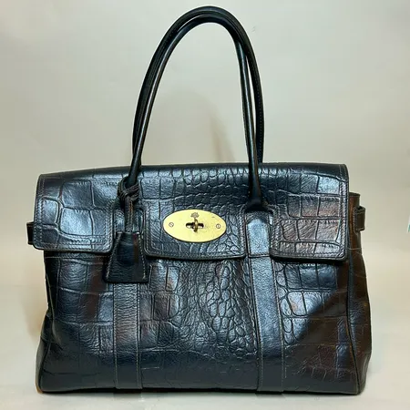 Väska Mulberry, Bayswater, Picadilly, crocopräglat läder, svart, 35 x 30 10cm, slitage